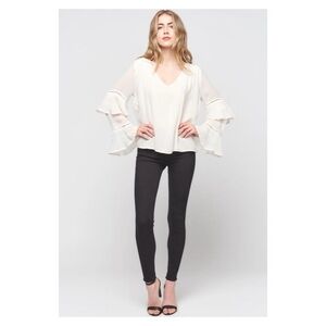 Chic White Blouse with Long Ruffled Sleeves Size S